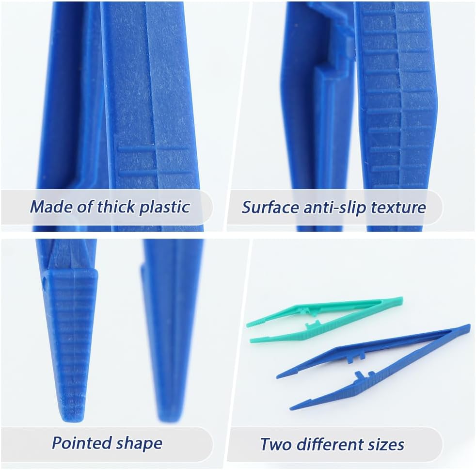50pcs Plastic Tweezer Bead Tweezers for Kids Craft Forceps Tools for Handmade DIY Creative Beading Projects Jewelry Making Kids Home Classroom School Tools(size:50 PCS)