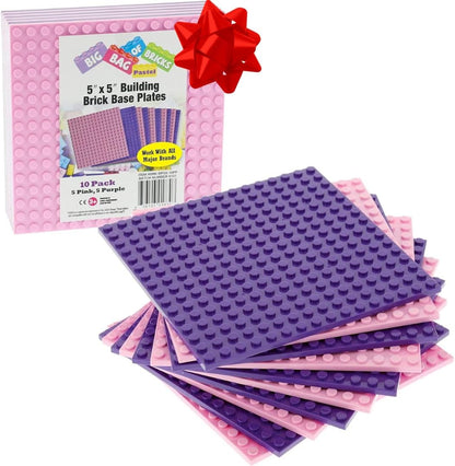 Classic Baseplates for Building Bricks - Set of 10 Sand 5"x5" Building Plates- Dual Connectivity, Build on Both Sides- Compatible, Tight Fit w Major Brands- Creative STEM Toy & Kids Bday Gift (Sand)