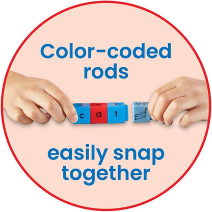 hand2mind Reading Rods Alphabet & Phonemic Awareness, Word Building Activities, Letter Blocks, CVC Words for Kindergarten, Spelling Toys, Reading Tools for Kids, Science of Reading Manipulatives