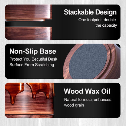 grwanpen®2 Pack Round Walnut Hardwood Ring Tray & Holder - Stackable Compact Jewelry Organizer, Non-Slip Small Dish for Rings, Earrings - Gift Ready Packaging