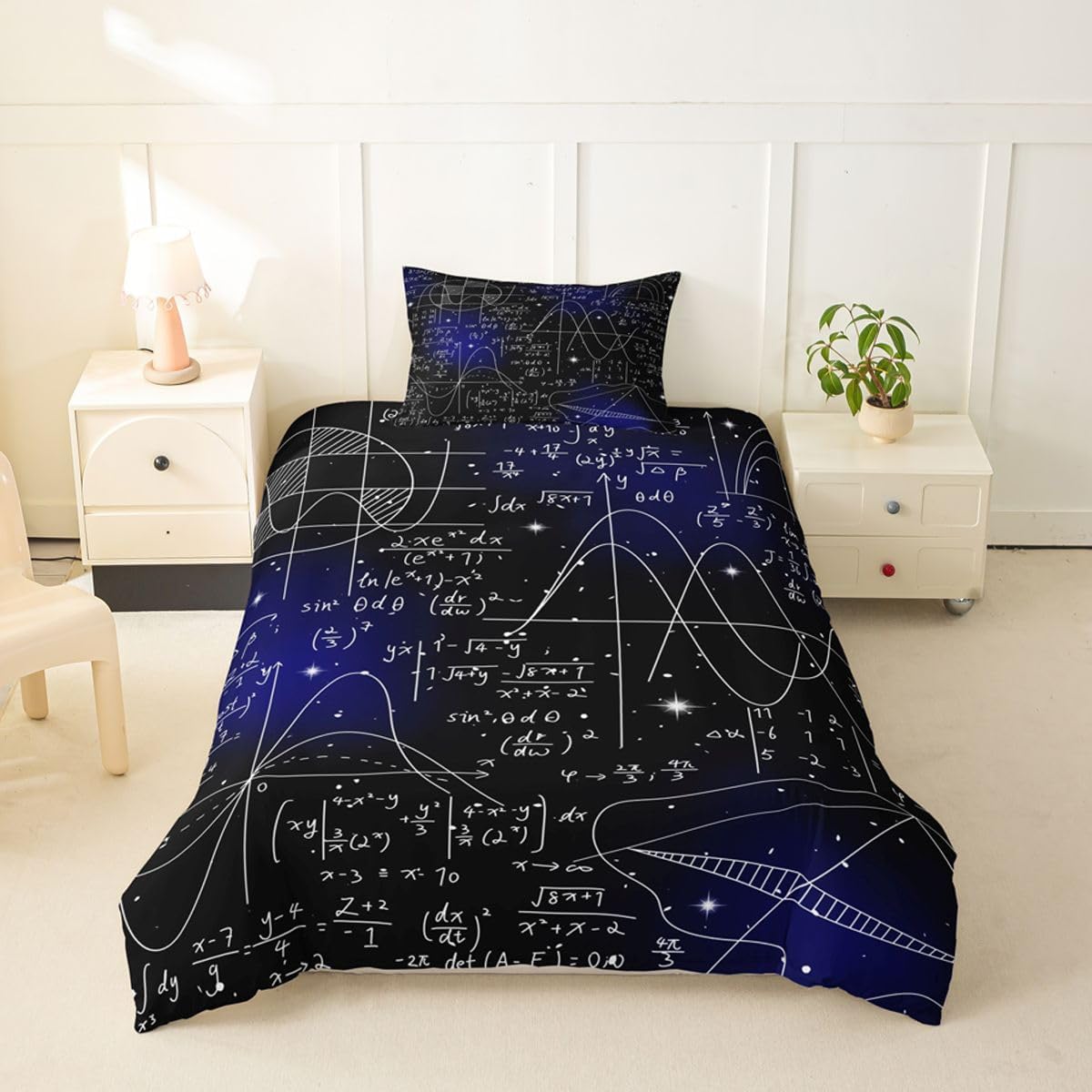Erosebridal Chemistry Lab Bedding Set Twin Size Chemical Equation Duvet Cover for Boys Girls Chemical Elements Science Theme Comforter Cover Teens Kids Science Students Bedding School Dorm Room Decor