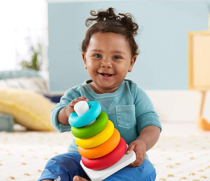 Fisher-Price Baby Stacking Toy Rock-A-Stack Rings with Roly-Poly Base for Ages 6+ Months, Made with Plant-Based Materials