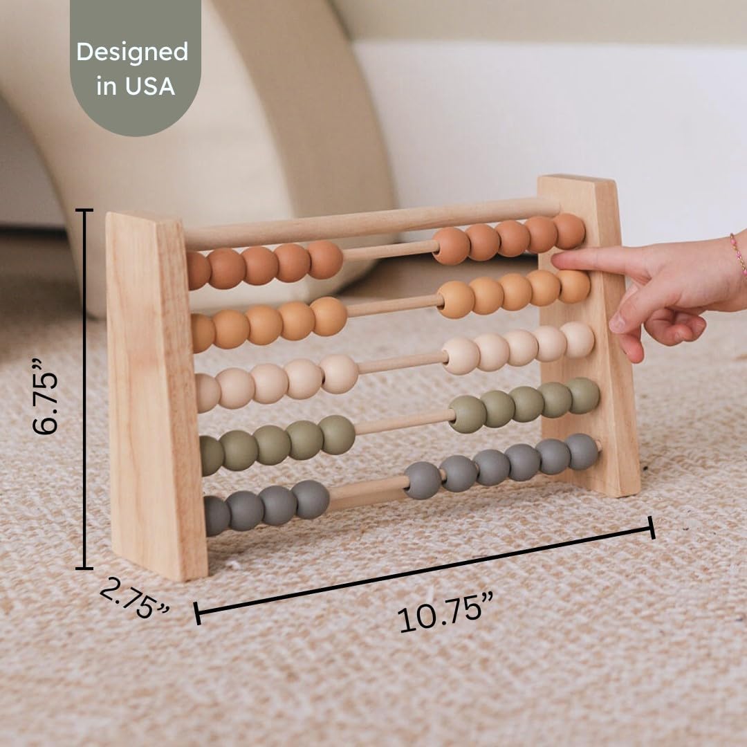 Brooklyn Neutral Boho Abacus - STEM Toy- Boho Nursery Decor and Playroom Decor- Math Toddler Toy with Beads- Montessori Toys - Aesthetic Modern Educational Wooden Toys