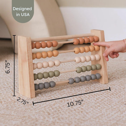Brooklyn Neutral Boho Abacus - STEM Toy- Boho Nursery Decor and Playroom Decor- Math Toddler Toy with Beads- Montessori Toys - Aesthetic Modern Educational Wooden Toys