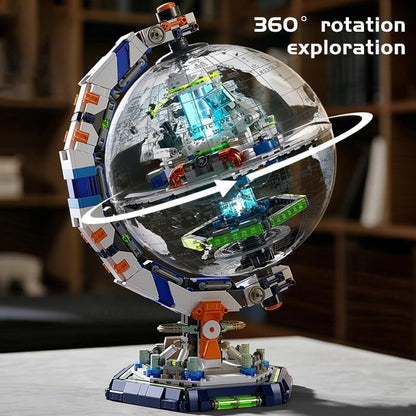Space Station Globe Building Set for Adults- 1793 Pcs Globe Display Model with Illumination Modes 360° Rotatable LED Educational Stem Toys Graduation Birthday Gifts for Boys Teen Home Decor
