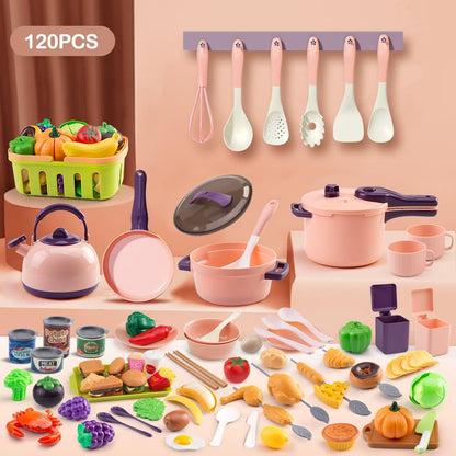 60Pcs Kids Mini Play Kitchen Accessories, Pretend Cooking Play Set with Cookware, Tableware & Fruit & BBQ Sets, Learning Gift for Boys, Girls, Toddlers,Yellow