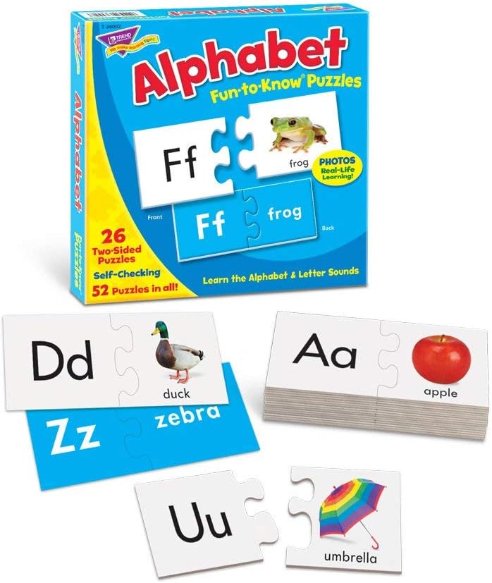 Creativity inspired TREND ENTERPRISES, INC. Fun-to-Know Puzzles: Alphabet, Learn The Alphabet & Letter Sounds, 26 Two-Sided Puzzles, Self-Checking, 52 Puzzles Total, for Ages 3 and Up