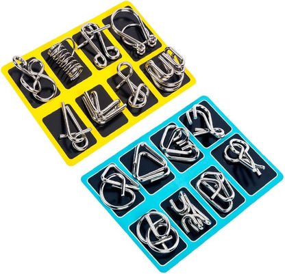Mobestech Iq Puzzle Set 16 Pieces Brain Teaser Metal Wire Disentanglement Puzzles Educational Intelligence Game Toy for Kids and Adults