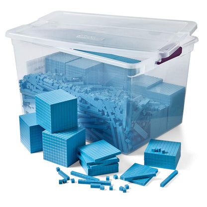 hand2mind Blue Plastic Base Ten Blocks Complete Classroom Set, Place Value Blocks, Counting Cubes, Math Blocks Kindergarten, Manipulative Kit for Mathematics for Elementary Teachers (Set of 161)