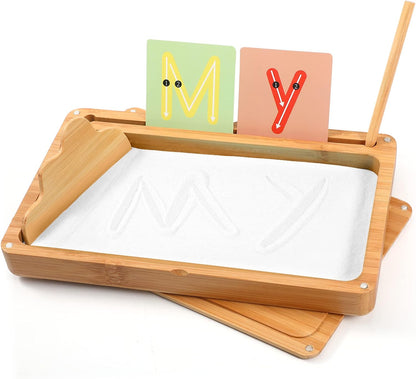 AtMini Montessori Sand Tray with Lid - Wooden Sand Trays for Kids Writing Letters and Numbers, Preschool Classroom Must Haves, Kindergarten Learning Tools (Blue)