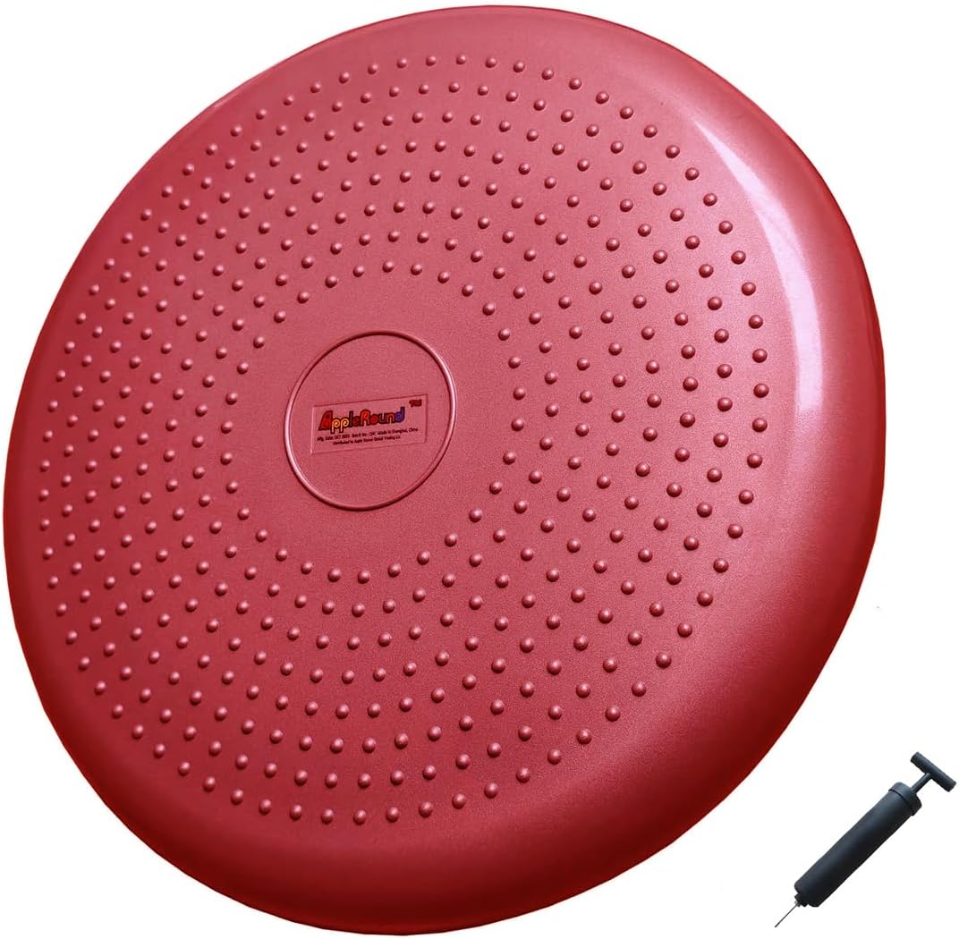 AppleRound Inflated Wobble Cushion with Hand Pump, Air Stability Board (Extra Thick), Core Balance Disc for Adults, Sensory Wiggle Seat for Kids, Flexible Seating for All Age, 13.5in / 34cm Diameter