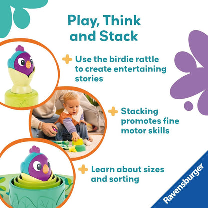 Ravensburger Play+ 3-in-1 Stacking Cups - Bird's Nest | Silicone Nesting & Sorting Set | Supports Sensory Exploration