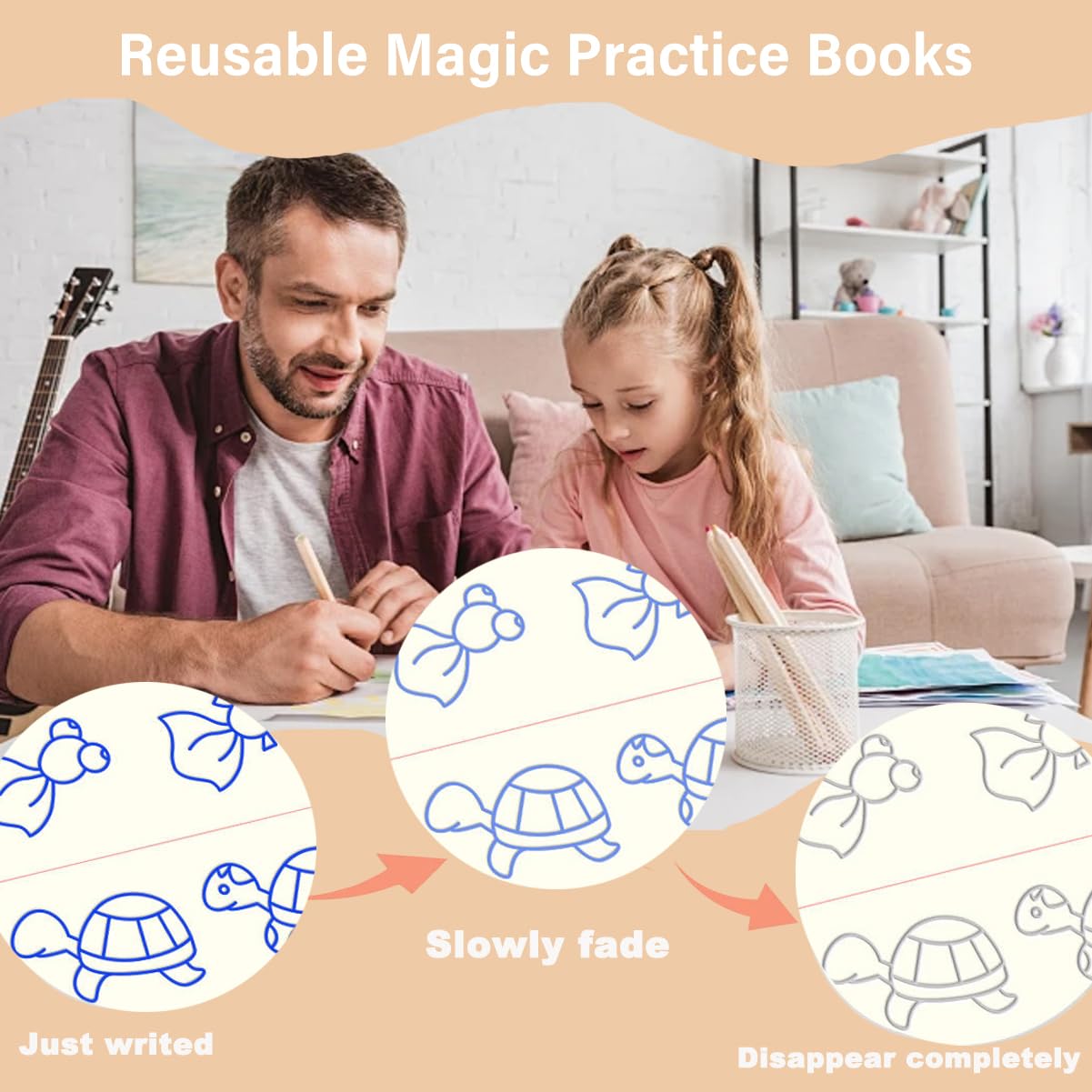 4 Pcs Reusable Grooved Handwriting Practice Books, Magic Practice Copybook with Disappearing Ink Pens Pencil Grips, Handwriting Workbook Letter Tracing Books for Kindergarten Preschool Kids Age 3-8