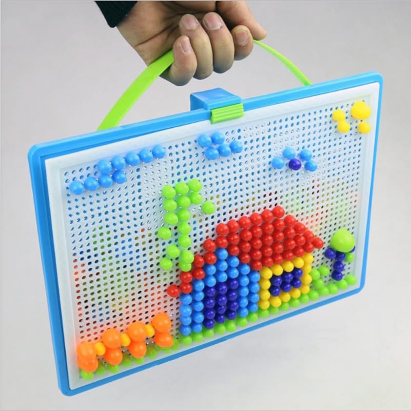 592Pcs Mushroom Nail Beads Puzzle Set Kids Educational Toy Pegboard Game for Creativity Hand Eye Coordination Safe Plastic Pieces 10.8X7.5 Inch
