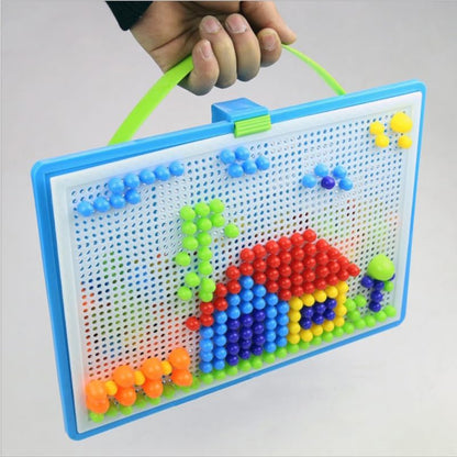 592Pcs Mushroom Nail Beads Puzzle Set Kids Educational Toy Pegboard Game for Creativity Hand Eye Coordination Safe Plastic Pieces 10.8X7.5 Inch