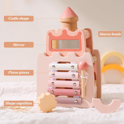 Youuys Wooden Activity Cube 9-in-1 Montessori Toys for 3+ Year Old Boys & Girls, Multipurpose Educational Sensory Learning Toys for Baby Toddlers with Mirror, First Birthday Gift (Castle)