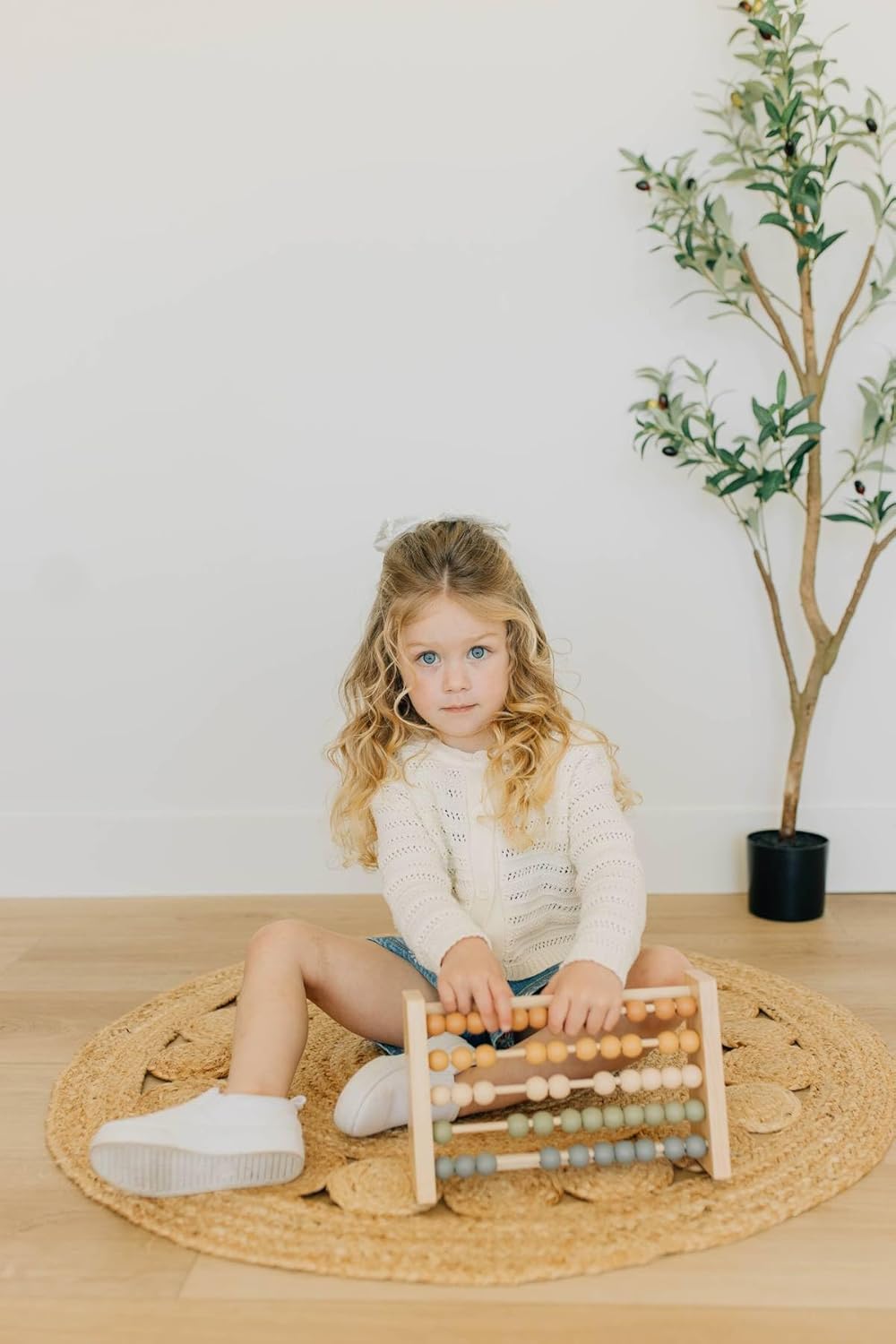 Brooklyn Neutral Boho Abacus - STEM Toy- Boho Nursery Decor and Playroom Decor- Math Toddler Toy with Beads- Montessori Toys - Aesthetic Modern Educational Wooden Toys