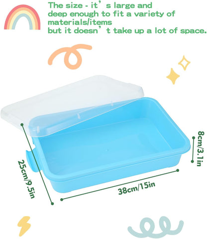 Sensory Bin Sand Tray with Lid for Toddlers 2 Pcs 15in Portable Sandbox Toy Large Plastic Tray for Kids 3 4 5 6 Fill with Sand, Water, Beads, and More (Green+Blue)