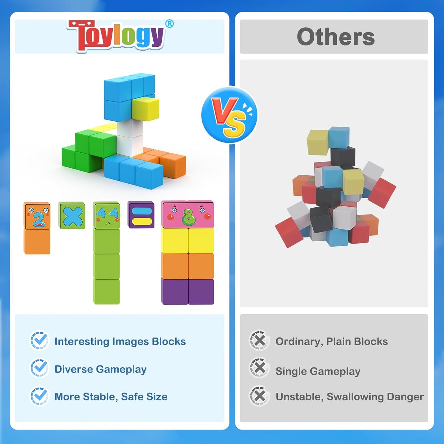 48PCS Magnetic Blocks for Toddlers Outdoor Toys, Large Magnetic Cube Toy for Sensory Montessori Education Preschool Magnet Toys for 3 4 5 6 Year Old Boys and Girls