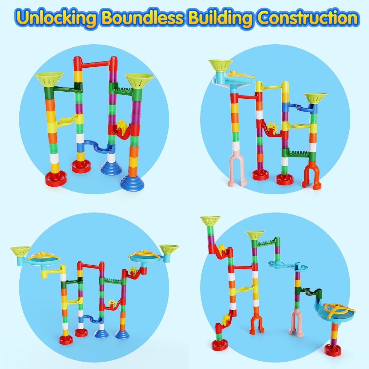 MaxTronic Marble Run Toy, 110pcs Marble Maze Kit STEM Educational Learning Toy for Kids, Mable Race Construction Railway Building Blocks with 60 Marbles Birthday Gift for Boys Girls 3-12 Years Old