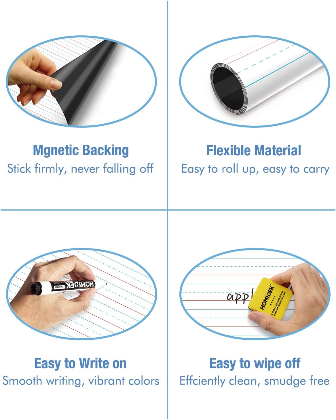 HOMiDEK Magnetic Handwriting Paper for Whiteboard - 17.5x24 in Dry Erase Writing Paper with Lines - Lined Notebook White Board with Markers, Magnet, Eraser
