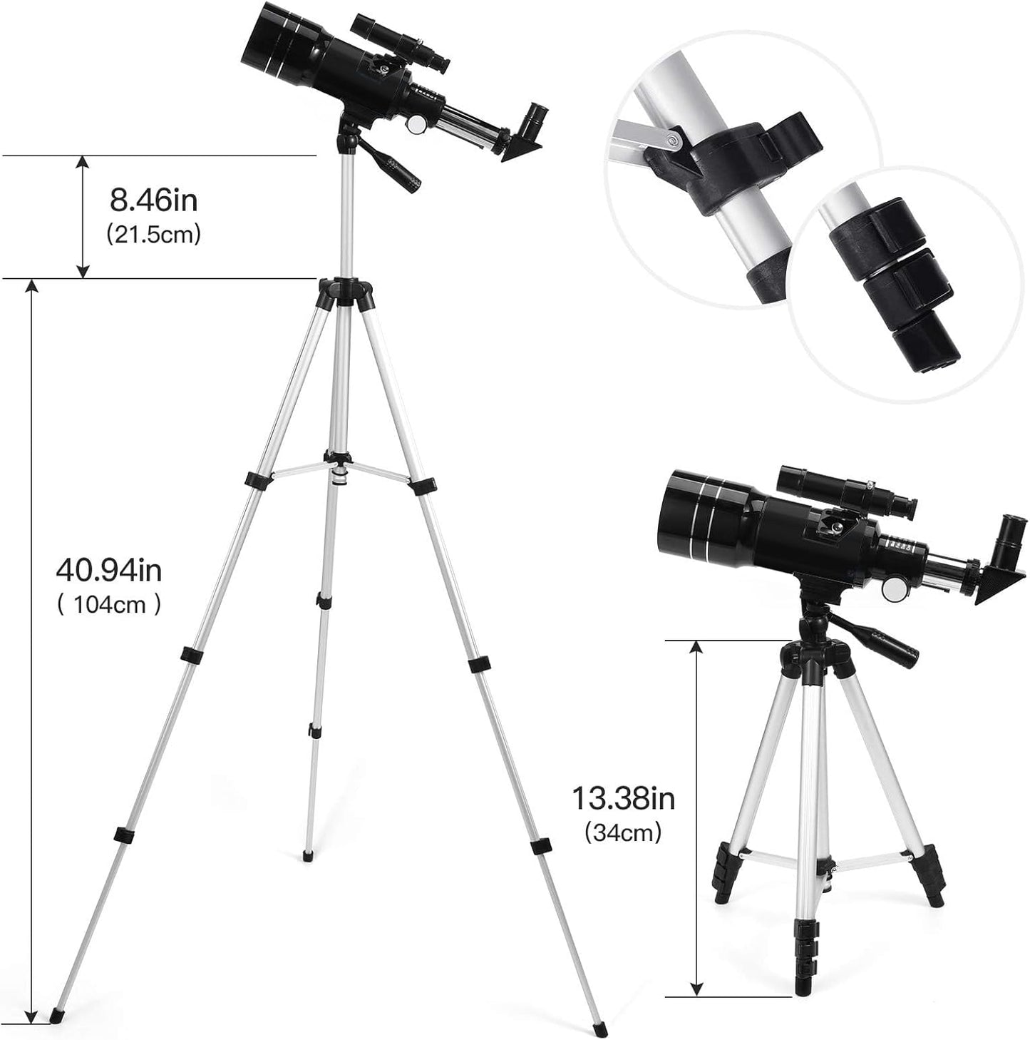 Telescope for Kids & Adults, 70mm Aperture 300mm Telescopes for Astronomy Beginners, 15X-150X Magnification Portable Refractor Telescope with Adjustable Tripod, Phone Adapter