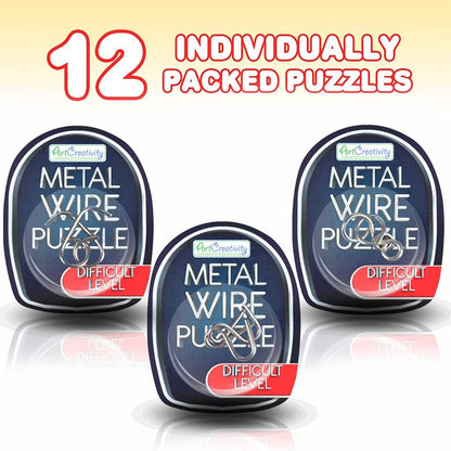 Gamie Brain Teaser Puzzles, Metal Wire Puzzle Set of 12 Unique Individually IQ Wire Metal Puzzles - Fun Brain Teaser IQ Game - Great Educational Toy for Party Favor Kids and Adults Challenge