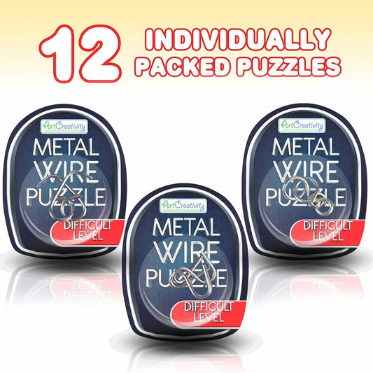 Gamie Brain Teaser Puzzles, Metal Wire Puzzle Set of 12 Unique Individually IQ Wire Metal Puzzles - Fun Brain Teaser IQ Game - Great Educational Toy for Party Favor Kids and Adults Challenge