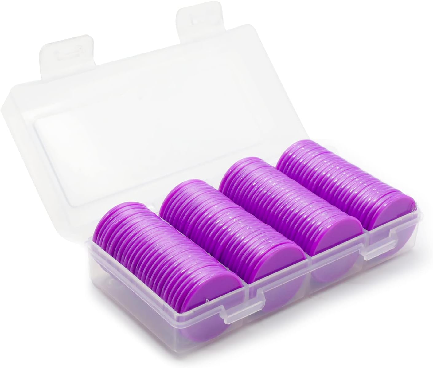 Set of 100 Opaque Plastic Learning Counters Mini Poker Chips Game Tokens with Storage Box (Black+White+Blue+Purple, 1 Inch)