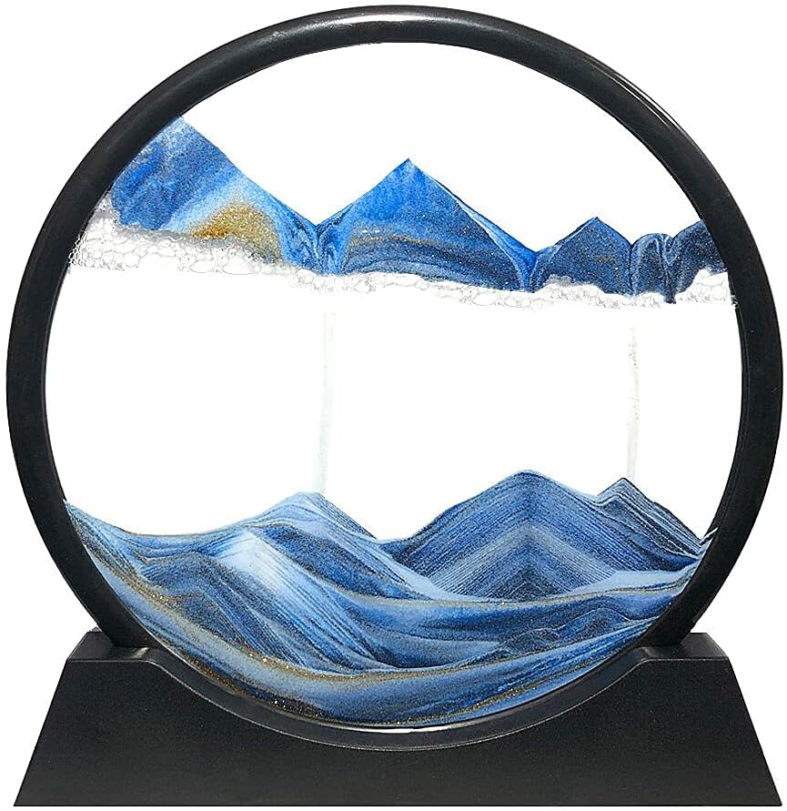 Muyan Moving Sand Art Picture Sandscapes in Motion Round Glass 3D Deep Sea Sand Art for Adult Kid Large Desktop Art Toys (Purple, 7 Inch)