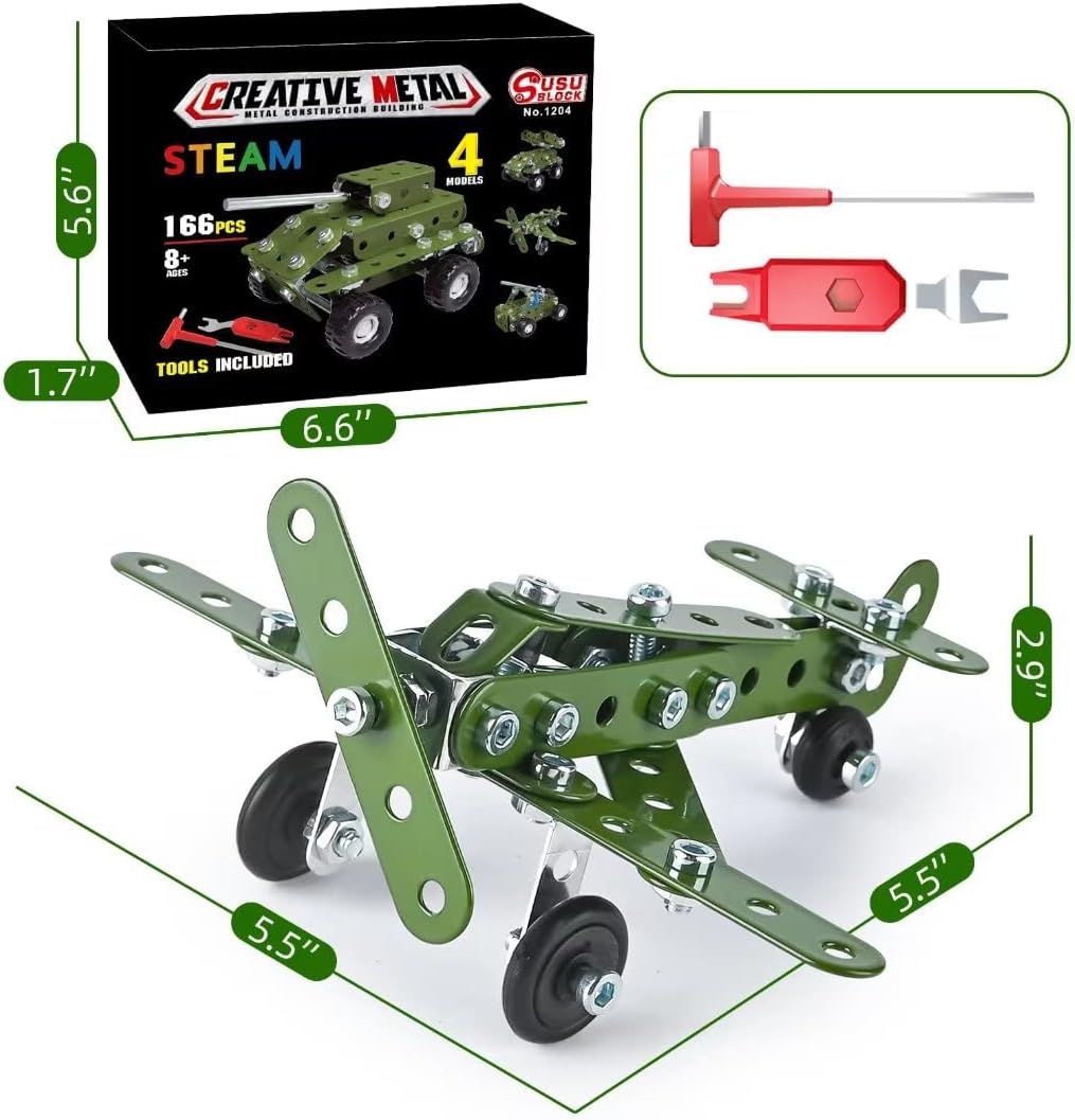 Ferthor Fun 7 in 1 STEM Toys,Creative Set for Boys Age 8-12,Learning Engineering Kids Building Blocks Model Kits,Metal Construction Toys for Kids 8 9 10 11 12+ Year Old(180PCS No Motor)