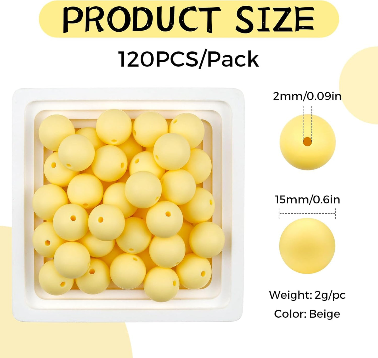 120PCS FIVEIZERO Silicone Beads for Keychain Making, 15mm Glacier Gray Round Silicone Rubber Focal Beads Bulk for DIY Crafts, Bracelets, Necklaces, and Pens