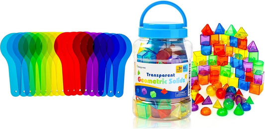 18 Pcs Color Paddles - 60 Pieces 3D Shapes for Teaching - Engaging Color Mixing Toy for Kids