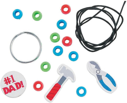 Fun Express #1 Dad Tool Beaded Keychain Making Kit - Makes 12 DIY Keychains with Beads & Supplies | Father's Day Craft Gifts for Kids | Classroom Crafts Bulk Project for Boys & Girls
