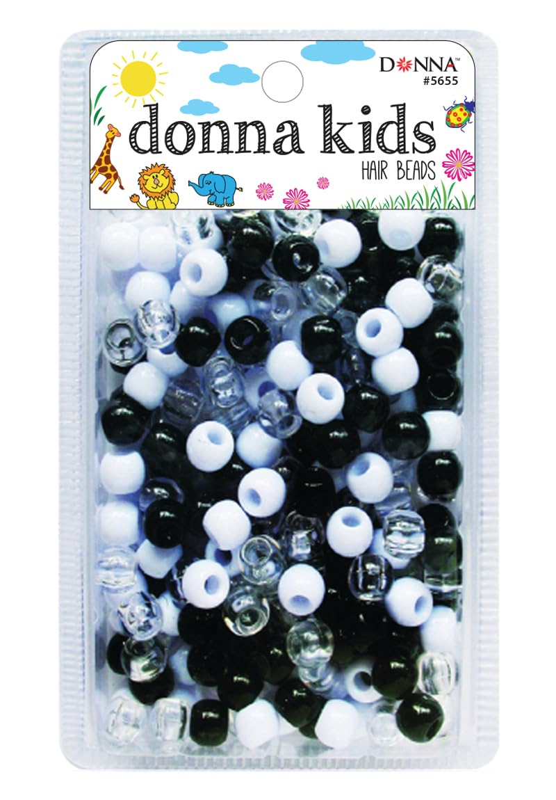 DONNA Kids Hair Beads 12 mm (170 pcs) – Clear Pearl Pony Beads with Threading Tool – Fun Braiding & Craft Accessories for Girls