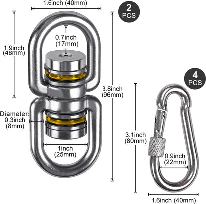 SELEWARE Silent Bearing Swing Swivel, 360° Rotational Device Hanging Accessory with Removeable Buckle for Tree Swing, Hammock Chair, Climbing Rope, Yoga, Kids Swing Swivel 1200LB Capacity, 2 Pack