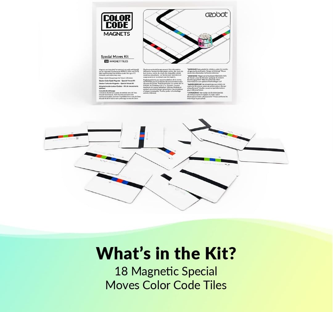 Ozobot Color Code Magnets Speed Kit, Interactive Coding Learning Tool for Kids Ages 3+, Enhances Logic & Problem Solving Skills, 18 Tiles, Evo & Color Codes Magnets Base Kit Required Not Included