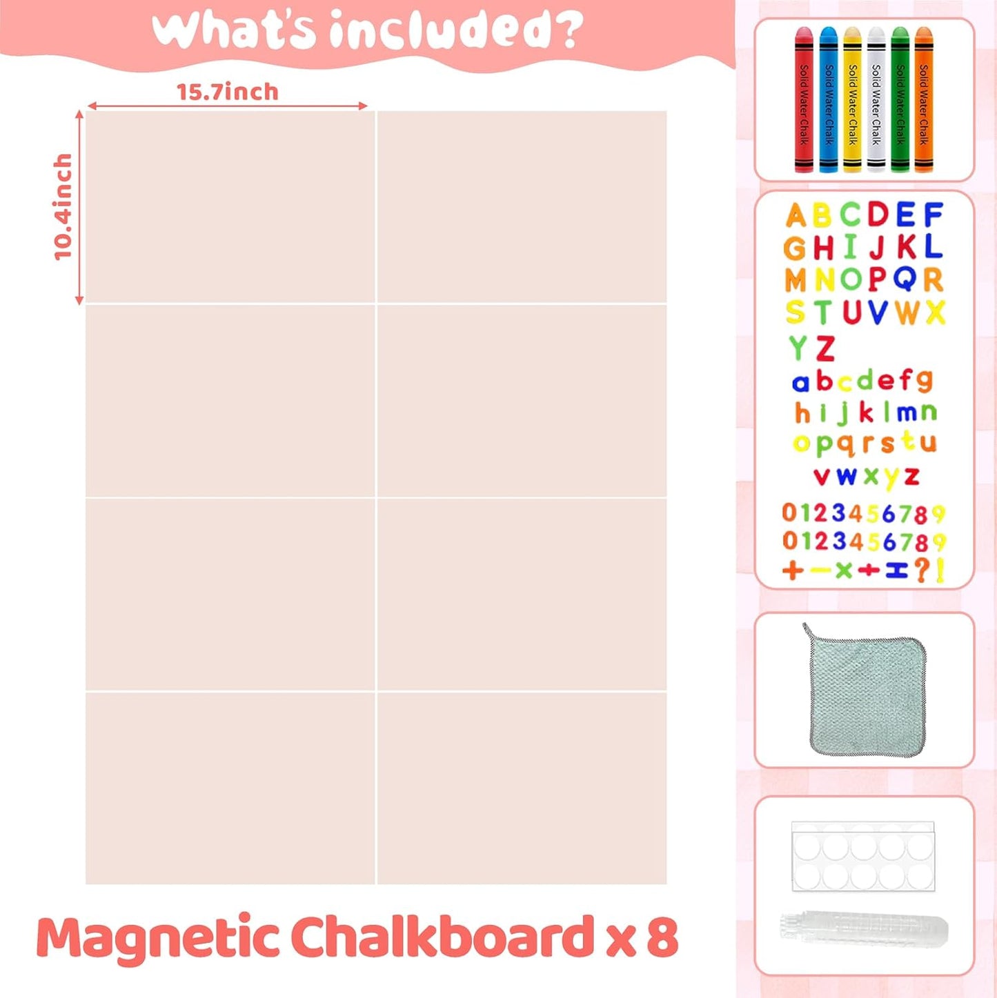8 PCS Magnetic Wall Decals for Kids Magnetic Chalkboard Peel and Stick Magnet Sheets Board Sticker Tangram Puzzle Self Adhesive Contact Paper Dry Erase Blackboard for Playroom Homeschool 15.7"x10.4"