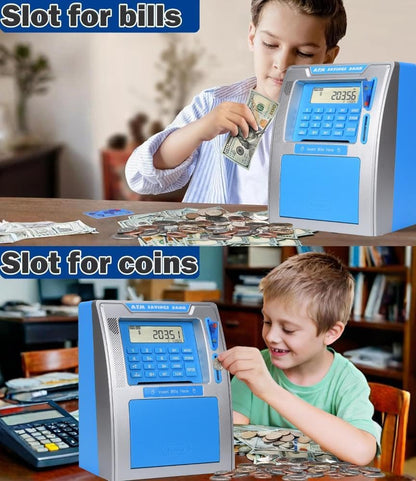 Fishboy Talking Pink ATM Piggy Bank for Kids with Dual Debit Cards, Power-Off Memory, Auto-Opening Drawer for Real Money for Girls, Onekey Shutdown, Bill Feeder, Coin Recognition, Balance Calculator