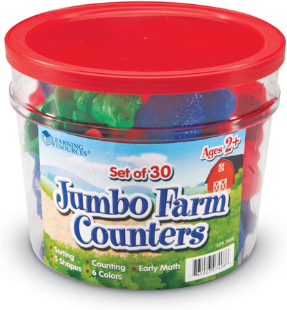 Learning Resources Jumbo Farm Counters, Farm Animals - 30 Pieces, Ages 18+ months Toddler Learning Toys, Preschool Toys, 5 Animals in 6 Colors
