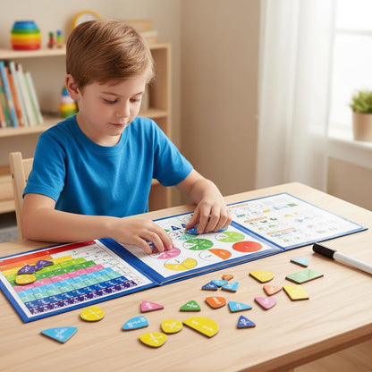 Magnetic Fraction Demenstration Book, Magnetic Fraction Educational Puzzle, Magnetic Fraction Tiles and Circles, Elementary Fraction Manipulatives, Montessori Math Teaching Aid for Kids (3 FOLD)
