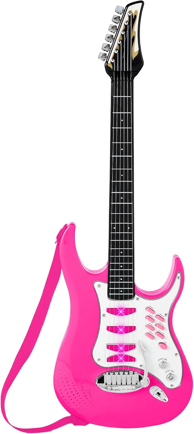 Best Choice Products Kids Electric Guitar Set with Microphone & Amp, Interactive Musical Toy for Boys & Girls, Lights & Sounds, Demo Songs, AUX Input, DIY Stickers - Blue
