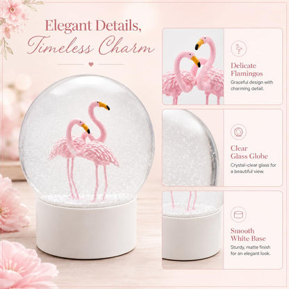Flamingo Snow Globe for Adults, Christmas Snow Globes for Girls Kids Women, 100MM Glitter Snowglobe Gifts for Valentines Halloween Birthday Table Decor