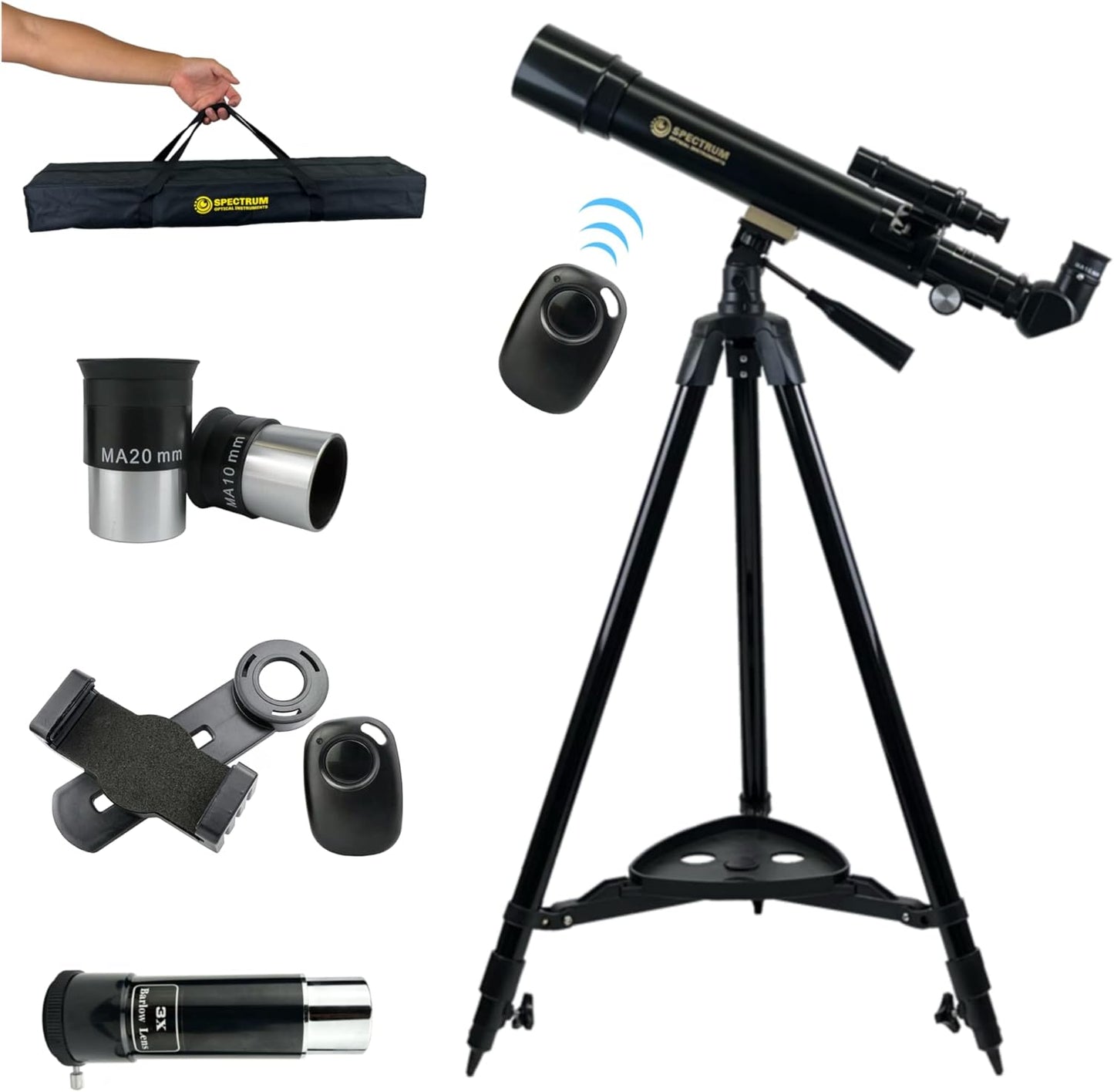 SpectrumOI Telescope for Kids, Telescope for Adults Astronomy Gifts for Kids 8-12 - Premium Refractor 70mm Aperture with Carry Bag and Phone Holder