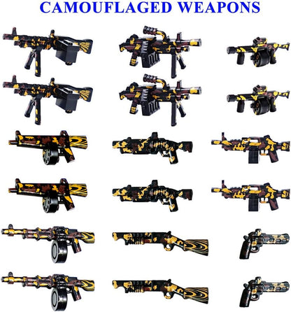 390+ Pcs Military Weapon Pack Building Blocks Toys Army Weapon Set Soldier Gear Set SWAT Accessories Kits, Camouflage Helmet Tactical Vest Shields Gatling, Compatible with Major Minifigure