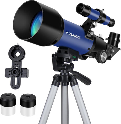 Telescope for Kids Beginners, 70mm Aperture 400mm Astronomical Refracting Telescope for Adults Students - Travel Telescopes with Tripod, Phone Adapter(Ocean Blue)