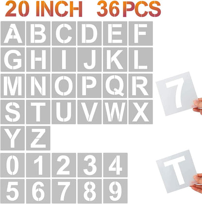 4 Inch Letter Stencils and Numbers, 36 Pcs Alphabet Art Craft Stencil, Reusable Plastic Templates for Wood, Wall, Fabric, Rock, Signage (4 Inch)