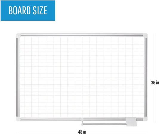 MasterVision gridded Magnetic Steel Dry Erase Planning Board, 1 x 2 Grid, 36 x 24, White Surface, Silver Aluminum Frame