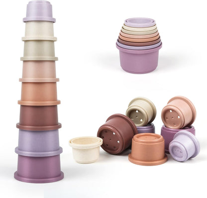 Baby Stacking Cups, Montessori Bath Toy for Toddlers 1-3, 8PCS Stackable Cups with Number Nesting Cups for Babies 6-12 Months, Early Educational Bath Outdoor Sensory Gift for 2-4 Years Old Boys Girls