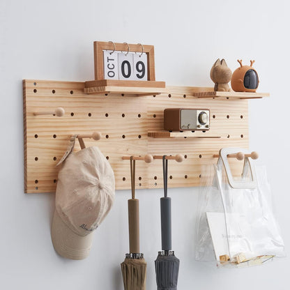 Wood Pegboard Combination Wall Organizer Kit, Wooden Display Pegboard Panel Kits for Bedroom, Study, Office, Bathroom, 2 Pieces Pegboards and 15 Accessories